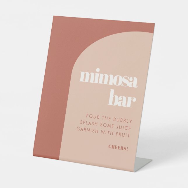 Chic peach terracotta arch wedding Mimosa bar Pedestal Sign (Front)