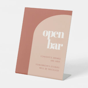 Chic peach terracotta arch wedding Open Bar Pedestal Sign