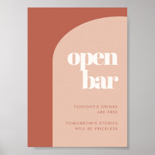 Chic peach terracotta arch wedding Open Bar sign