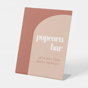 Chic peach terracotta arch wedding Popcorn bar Pedestal Sign