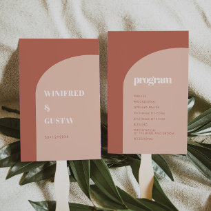 Chic peach terracotta arch wedding program hand fan