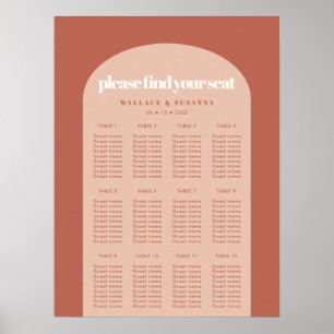 Chic peach terracotta arch wedding seating chart