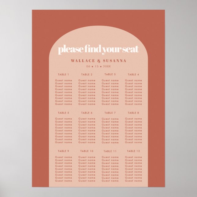 Chic peach terracotta arch wedding seating chart (Front)
