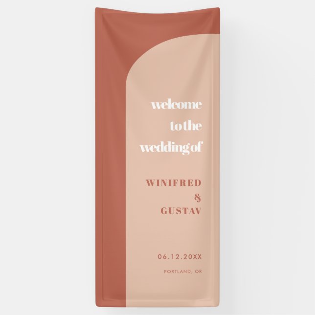 Chic Peach Terracotta Arch Welcome to our Wedding Banner (Vertical)