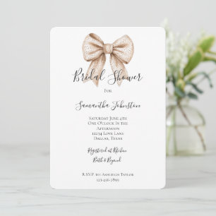 Chic Peach White Bow Bridal Shower Invitation