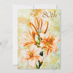 Chic Peach & White Lilies 80th Birthday Invitation