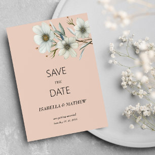 Chic peach white mint floral spring Save the Date  Invitation