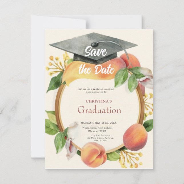 Chic Peach Wildflower Class of 2024 Graduation  Save The Date (Front)