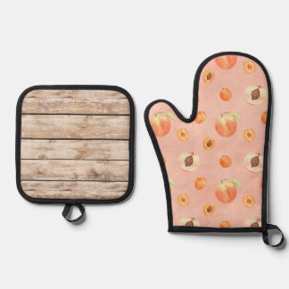 Chic Peach Wood Pattern Oven Mitt & Pot Holder Set