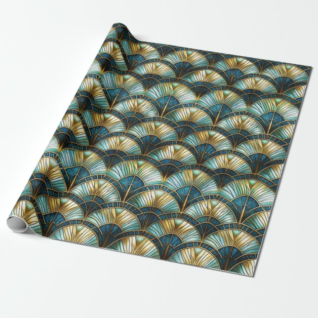 Chic Peacock Colour Stained Glass Decoupage Wrapping Paper (Unrolled)