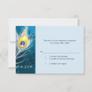 Chic Peacock Feather Blue Wedding RSVP Card