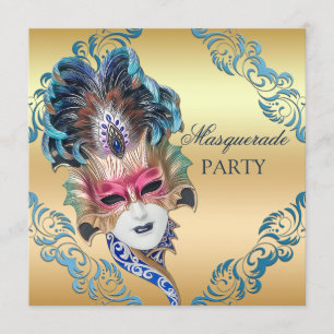 Chic Peacock Feathers Mask Masquerade Party Invitation