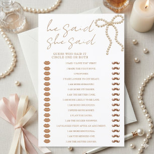 Chic Pearl Bow He Said She Said Bridal Shower Game