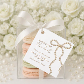 Chic Pearl Bow She's Tying the Knot Bridal Shower Favour Tags