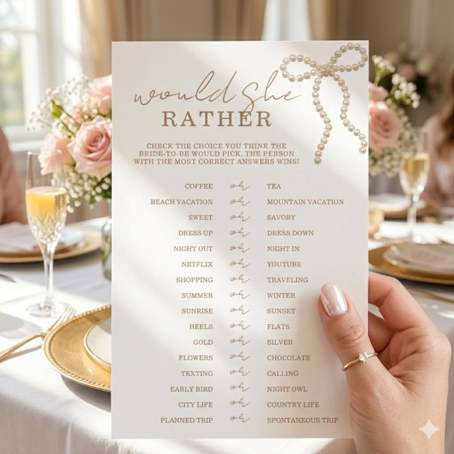 Chic Pearl Bow Would She Rather Bridal Shower Game (Creator Uploaded)