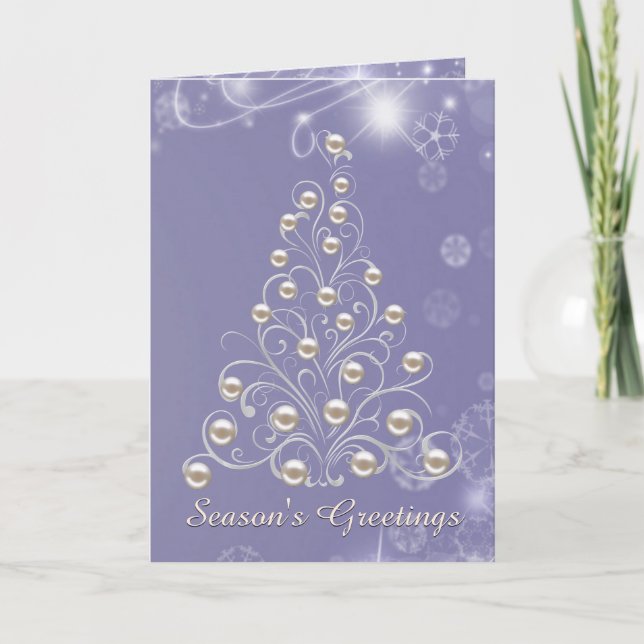 Chic Pearl Christmas Tree Holiday Greeting Card (Front)