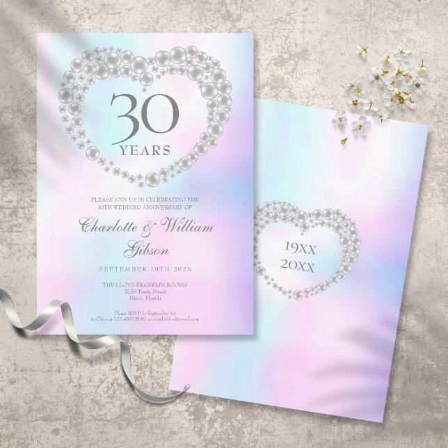 Chic Pearl Heart 30th Anniversary Invitation (Creator Uploaded)