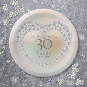 Chic Pearl Heart 30th Wedding Anniversary Paper Plate