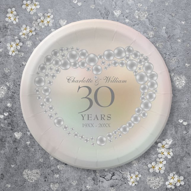 Chic Pearl Heart 30th Wedding Anniversary Paper Plate (Chic Pearl Heart 30th Wedding Anniversary Paper Plates)