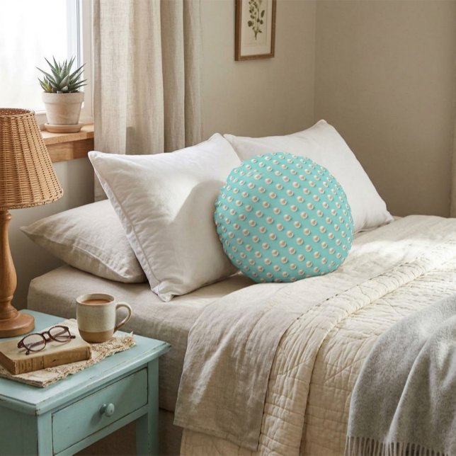 Chic Pearl & Turquoise Round Pillow (Creator Uploaded)