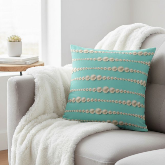 Chic Pearl & Turquoise Round Pillow (Creator Uploaded)