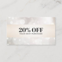 Chic pearlescent Glitter White Bokeh  Coupon Card