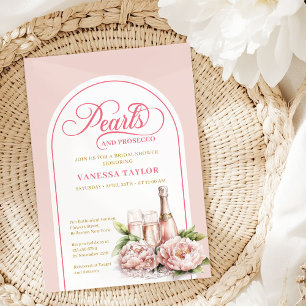 Chic Pearls and Prosecco Bridal Invitation Invite