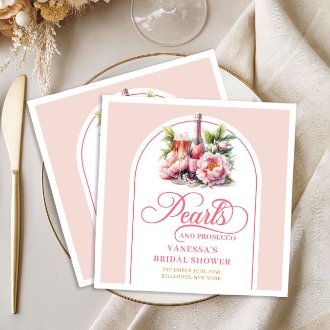 Chic Pearls and Prosecco Bridal Shower Napkins (Chic Pearls and Prosecco Bridal Shower Napkins)