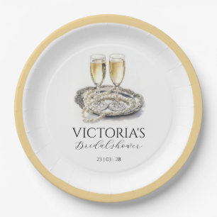 Chic Pearls and Prosecco Bridal Shower Paper Plate
