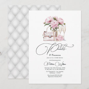 Chic Pearls and Prosecco Pink Floral Bridal Shower Invitation