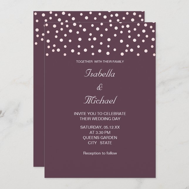 Chic Pearls & Calligraphy on Cassis Purple Wedding Invitation (Front/Back)