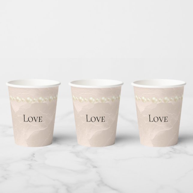 Chic Pearls Glam Ivory blush Wedding   Paper Cups (Multi)