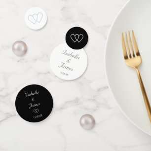 Chic Pearls & Hearts on Black & White Wedding Confetti