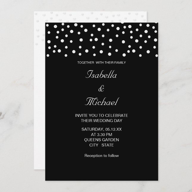 Chic Pearls on Black and White Wedding Invitation (Front/Back)