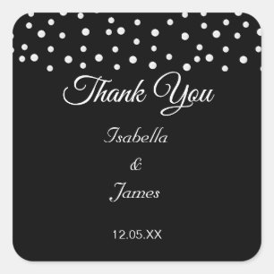 Chic pearls on black Thank You wedding Square Sticker