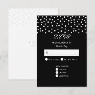 Chic Pearls on Black & White Wedding RSVP Card