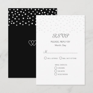 Chic Pearls on Black & White Wedding RSVP Card