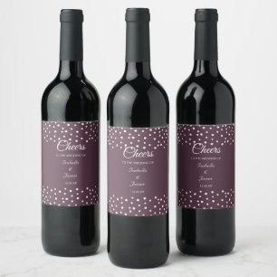Chic Pearls on Cassis Wedding Wine Bottle Label