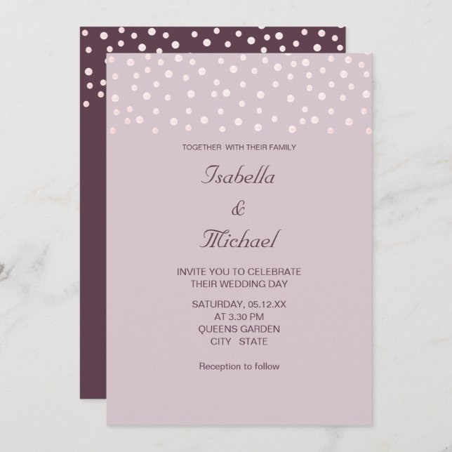 Chic Pearls on Trendy Cassis Wedding Invitation (Front/Back)