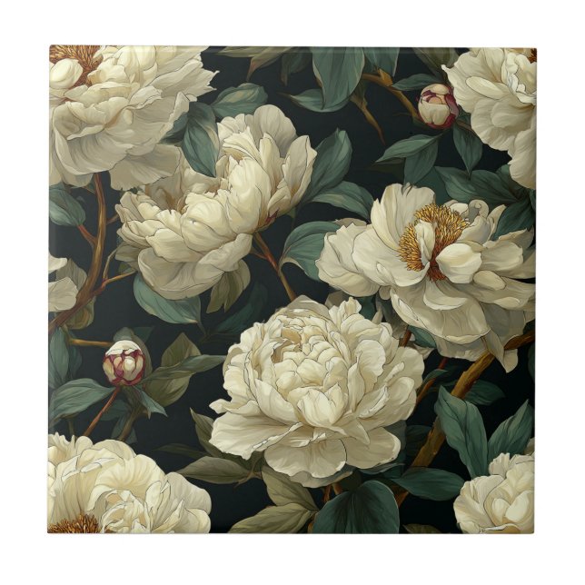 Chic Peonies Ceramic Tiles  For Indoor Flooring (Front)
