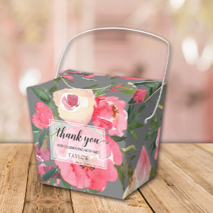 Chic Peonies Flowers on Grey Favour Box