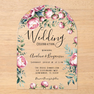 Chic Peony Bouquet In Watercolor Wedding Acrylic Invitations