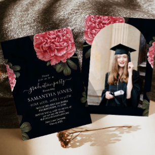 Chic Peony Rose Graduation Invitation Template