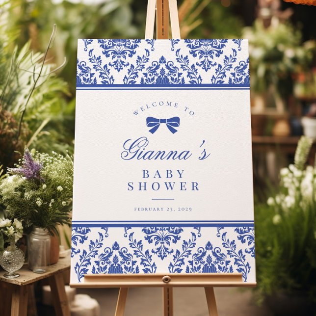 Chic Periwinkle Ribbon Baby Shower Welcome Sign (Creator Uploaded)