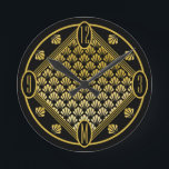 Chic Personalised Art Deco Fan Pattern Monogram Round Clock<br><div class="desc">A stunning art deco wall clock with fan decor in typical period gold and black colours. You can easily personalise the monogram,  which elegantly replaces the 6  on the dial,  as needed. An original design available exclusively at ©Oh_Nostalgia online store. All rights reserved.</div>