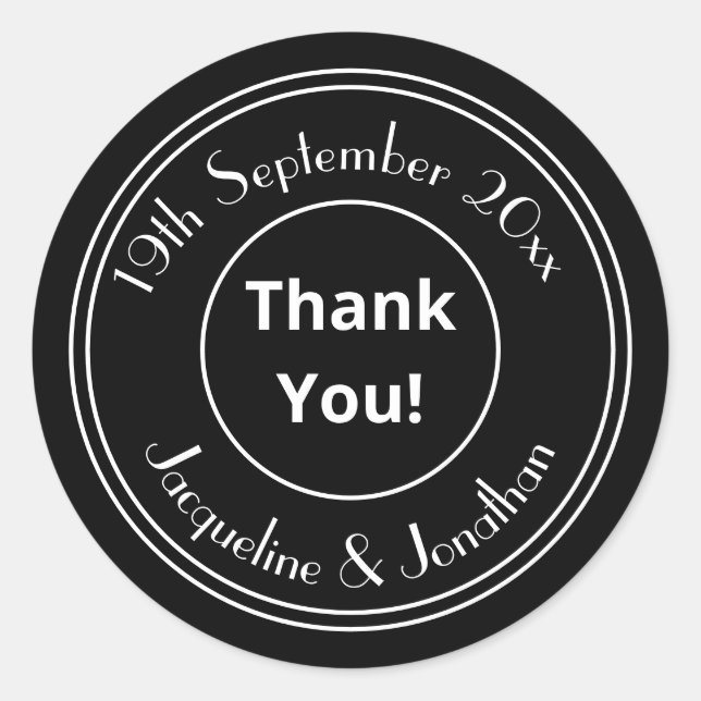 Chic Personalised B & W Thank You Envelope Seals (Front)