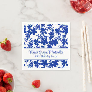 Chic Personalised Blue Azure Floral Pattern Napkin