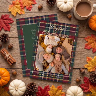 Chic Personalised Classic Plaid Pattern Gold Foil Holiday Card