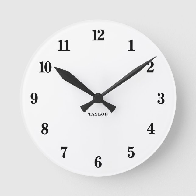 Chic Personalised Elegant Modern Minimalist White Round Clock (Front)