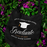Chic Personalised Graduate Class of 2025 Black Tote Bag<br><div class="desc">This modern custom senior graduation black tote bag features chic white and gold typography under a high school or college name for the class of 2025. Customise with your graduating year under the lovely calligraphy for a great personalised graduate gift.</div>